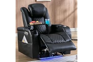 AKEYSOUS 𝐀𝐤𝐞𝐲𝐬𝐨𝐮𝐬 Electric Recliner Chair for Theater, Game Movie Theater Chairs Home Theater Seating Seats with 7 Colors Ambient Lighting,Lumbar Pillow,Side Pocket,Tray Table,Front Pocket, Black