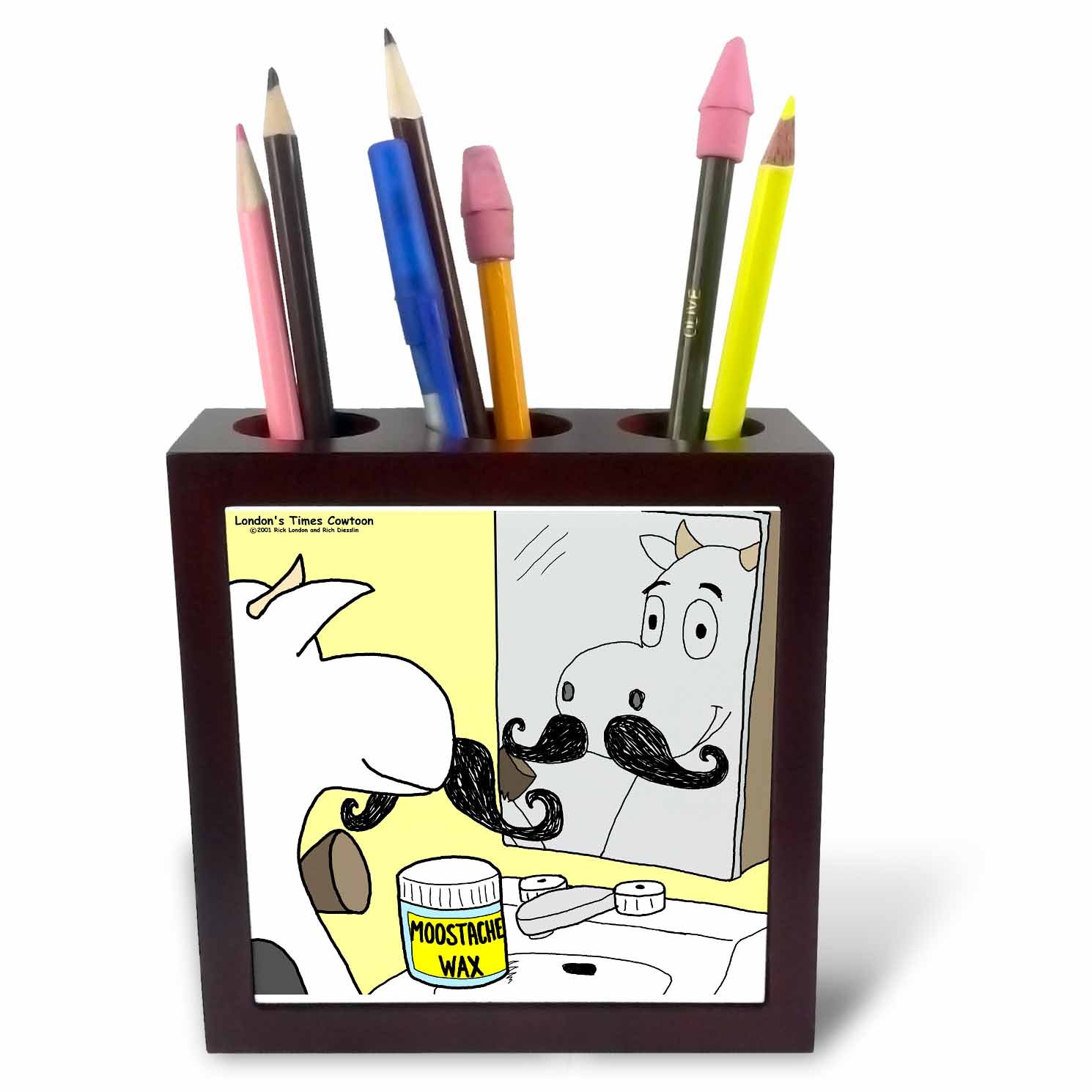 3dRose Moostache Wax-Cow Mustache-Tile Pen Holder, 5-Inch (Ph_2970_1), 5 Inches