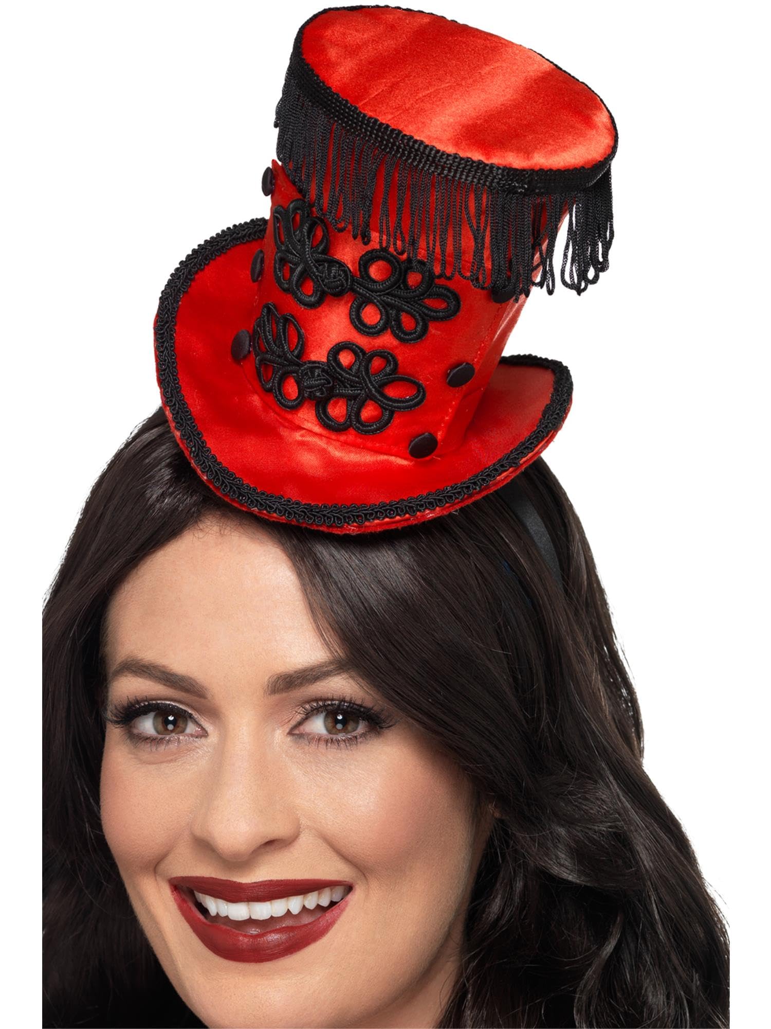 Smiffys Ring Master Mini Hat, Red on Headband, Circus Fancy Dress, Adult Dress Up Accessories