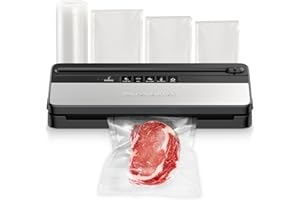 Bonsenkitchen Vacuum Sealer Machine, Multi-Functional Food Sealer with 1 Roll Bag & 50 Vacuum Bags, Built-in Cutter | Bag Storage, Black-Silver