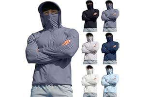 Men's Sun Hoodies UPF 50+ Outdoor Protection Lightweight Full Zip Jacket Long Sleeve Fishing Hiking Shirts with Mask
