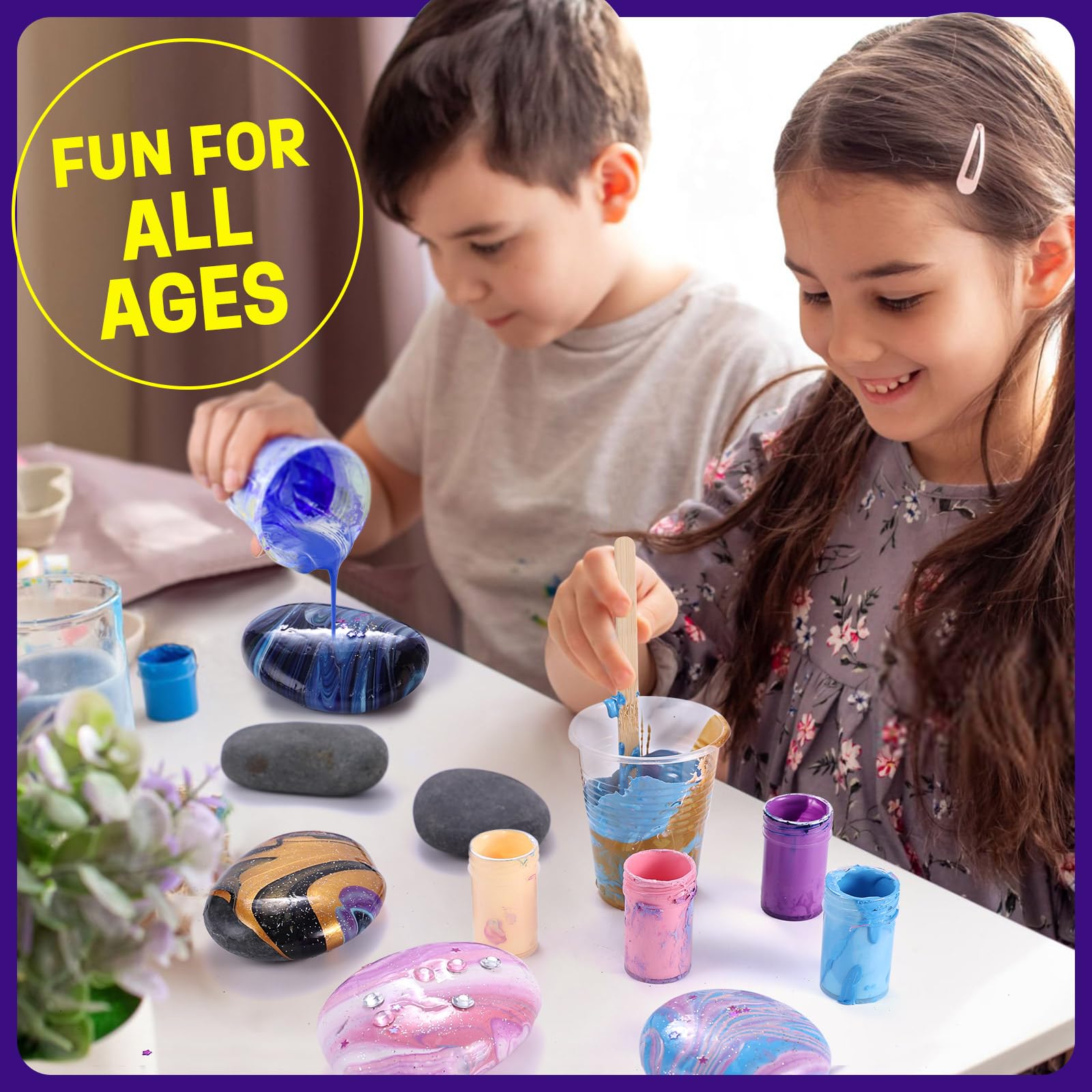 2 in 1 Rock Painting Art Kit - Glow in The Dark Pouring Rock Kit - Arts and Crafts for Kids Girls & Boys Ages 6-8, 8-12, Craft Paint Kits Creative Toys, Art Supplies Birthday Gift for Kids