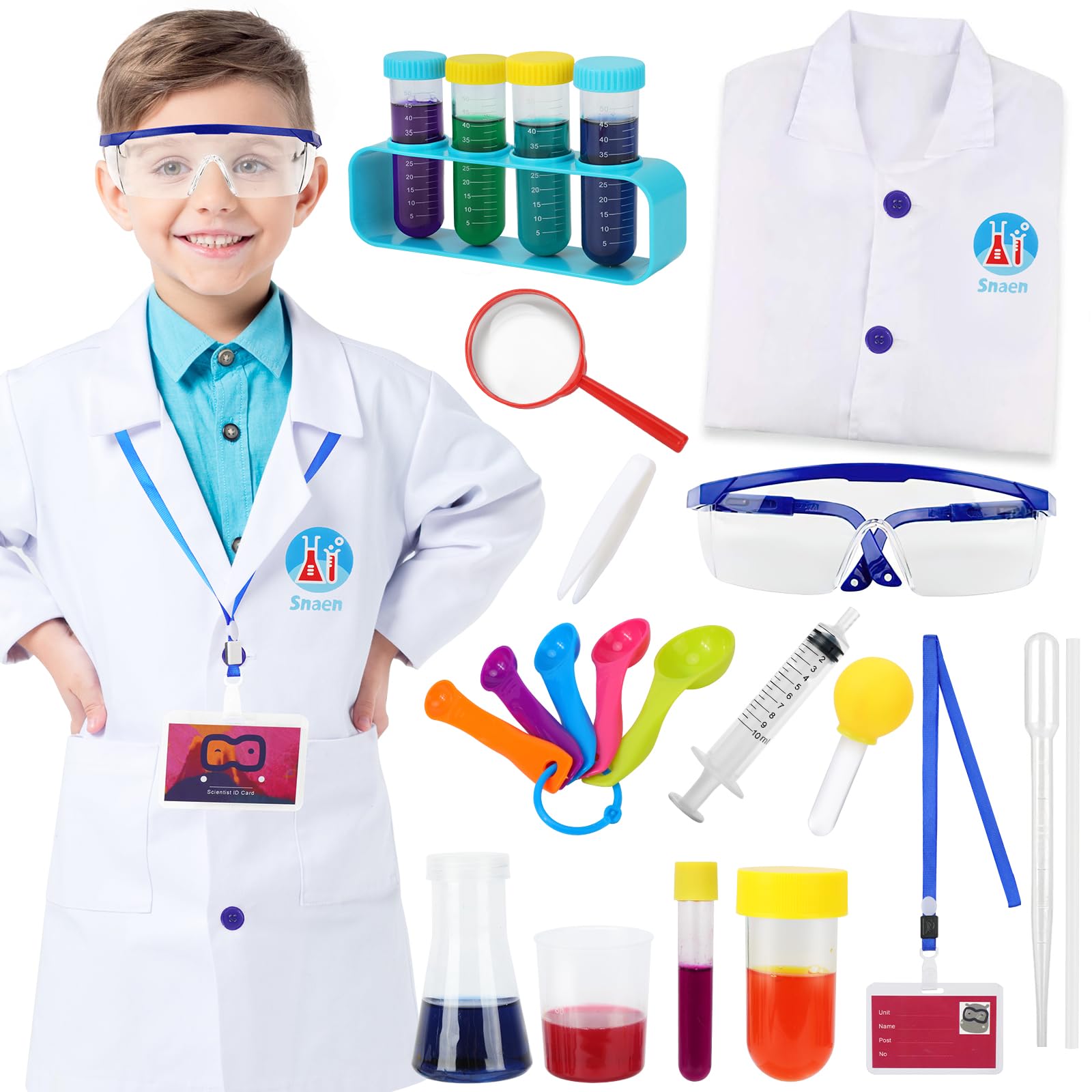 Hifot 23 Pieces Scientist Costume Kids,Lab Coat Science Experiment Kit Dress Up Scientist Role Play Toys Gift for Kids Boys Girls Age 4-8