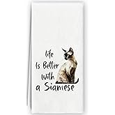 Bnzolyoia Siamese Cat Kitchen Towels - Siamese Gifts for Cat Lovers, Siamese Kitchen Decor, Life is Better with a Siamese Hand Towels for Bathroom Kitchen Decorative, 16x24 Inch