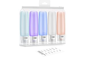 FUNAURORE Travel Bottles for Toiletries TSA Approved 3oz Silicone Travel Containers with Labels, Reusable Leak Proof BPA Free Travel Size Squeeze Bottles with Flip Cap, Travel Toiletry Bottles (5 Pack)