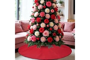 yuboo Spring Red Mothers Day Christmas Tree Skirt, Burlap Linen Plain Tree Skirt 48" for Rustic Farmhouse Red Christmas Mothers Day Decor Ornaments