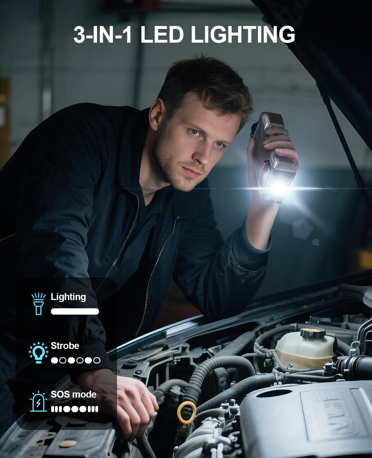 Jump Starter with Air Compressor 4000A, Emergency Car Jumper Starter Portable(8.0L Gas/6.5L Diesel) with 150PSI Auto-Shutoff Tire Inflator, 12V Jump Box Car Battery Booster Power Pack with QC3.0, LCD