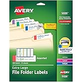 Avery 5026 X-Large File Folder Labels, 1/3 Cut, 15/16 x 3-7/16, Assorted, 450/PK