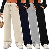 Velvelhall 4 Pack Women's Wide Leg Sweatpants Drawstring Lounge Joggers for Women Straight Pants Elastic Waist with Pockets