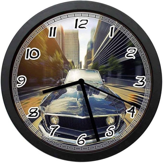Round Wall Clock 10 Inch Silent ，Vintage Classic Car in