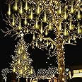 Kwaiffeo Outdoor Meteor Shower Lights - 12 inch 8 Tube 192 LED Icicle Christmas Lights for Tree, Thanksgiving, New Year, Wedding Decorations, Warm White