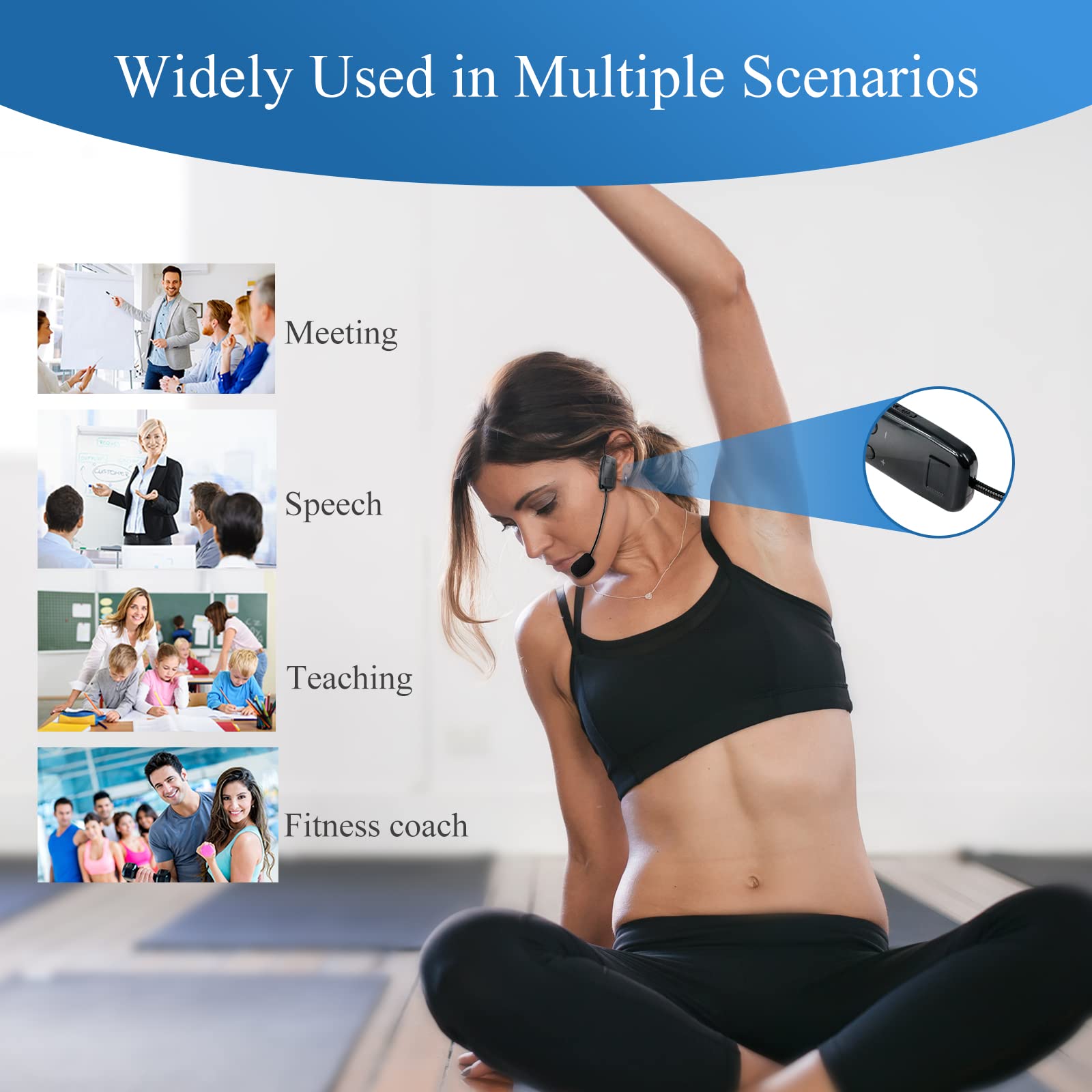 2.4G Wireless Microphone System for Two People, 165 ft Long Range, Stable Transmission, Portable Headset Microphone for Voice Amplifier, PA System, Teacher, Fitness Instructor, Outdoor