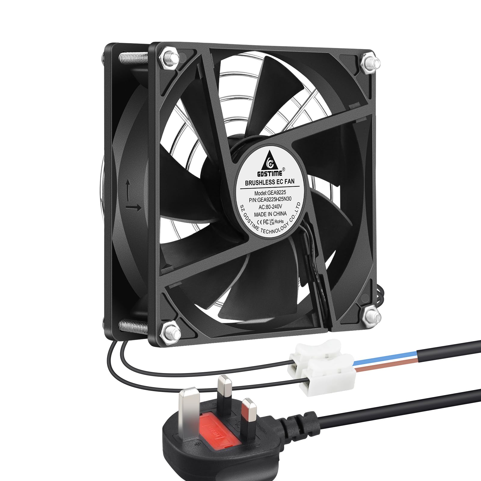 GDSTIME 92mm Computer Fan 220V 92mm x 25mm 240V PC Cooling Fan EC AC Axial Brushless Cooling with AC Plug For Server Cabinet Ventilation Replacement