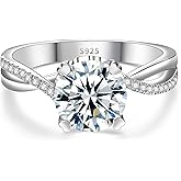 FreeKitee Moissanite Engagement Ring for Women, 2-4CT D Color VVS1, 925 Sterling Silver with 18K White Gold Plated, Twisted Moissanite Wedding Ring, Anniversary Promise Ring with Gift Box