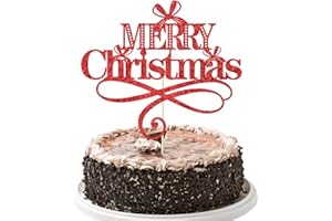 YUINYO Merry Christmas Cake Topper Red Glitter Xmas Holiday Cake Decorations for Winter Christmas Santa Happy New Year Party Supply Decoration (red)