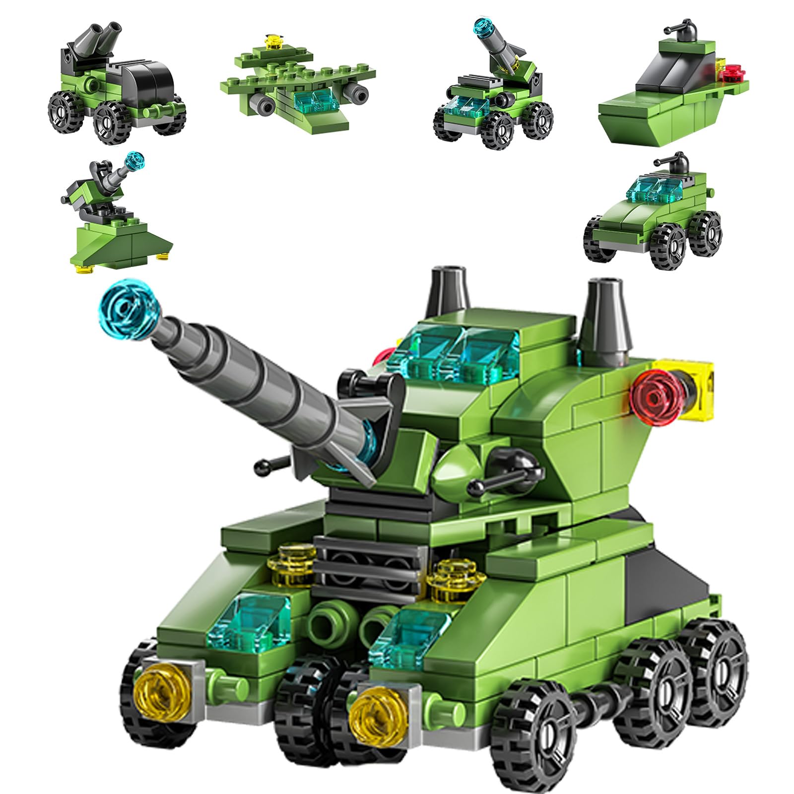 Vilbocr Military Building Blocks Set – Army Tank Vehicle Toy with 7 in 1 Transformable Models, STEM Construction Kit for Kids Ages 6-12, Combat Play & Collector’s Display