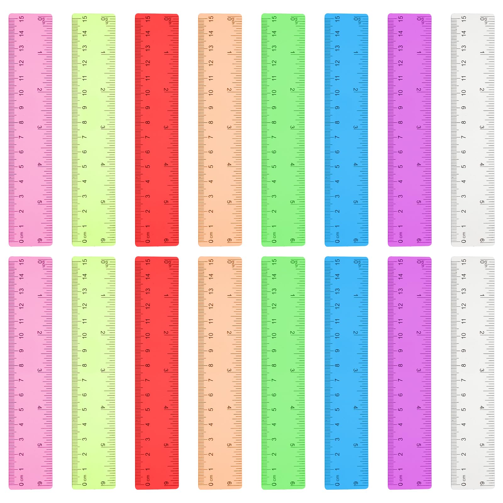 16 Packs 6 Inch Ruler - 8 Assorted Color Plastic Small Rulers for Kids, Flexible Straight Edge Measuring Tool for Classroom School Supplies