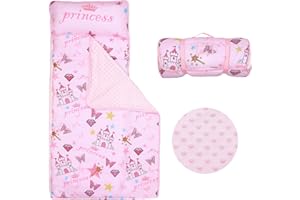 DECALSWEET Kids Nap Mat Portable Slumber Bags with Removable Pillow and Blanket for Girls Boys, Lightweight Extra Large Sleeping Bag for Preschool Camping Daycare