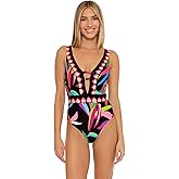 Trina Turk Birds of Paradise - Women's Plunge Neck One Piece Swimsuit, Floral Print, Bathing Suits for Women