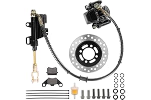 RUTU Rear Foot Brake Master Cylinder Caliper Assembly with Brake Disc for 50cc 70cc 90cc 110cc 125cc Taotao 125D Boulder B1 Coolster Kazuma SunL RPS Icebear 3050HD 3050C Yamoto Vitacci ATV