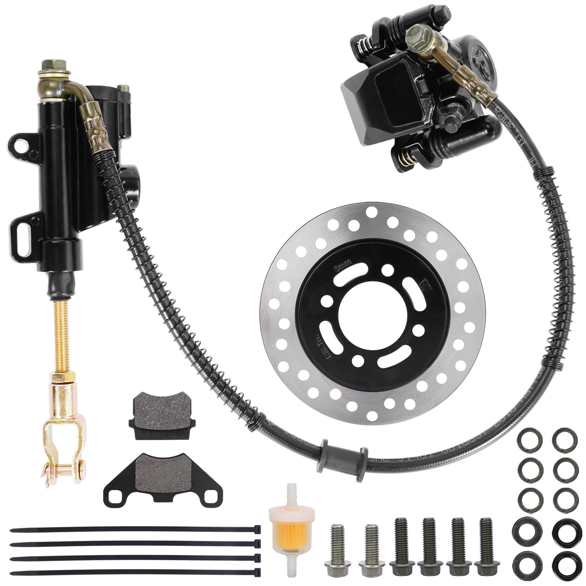 Photo 1 of Rear Foot Brake Master Cylinder Caliper Assembly with Brake Disc for 50cc 70cc 90cc 110cc 125cc Taotao 125D Boulder B1 Coolster Kazuma SunL RPS Icebear 3050HD 3050C Yamoto Vitacci ATV