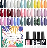 Phoenixy Gel Nail Polish Set 24pcs 21 Colours Base Top Coat Matte Glossy Finish