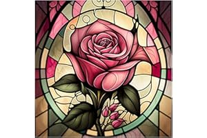 SJUTOUCI Rose Flower Diamond Painting Kits for Adults, Stained Glass Diamond Art Kits, 5D Round Diamond Beads Dots Art Craft 