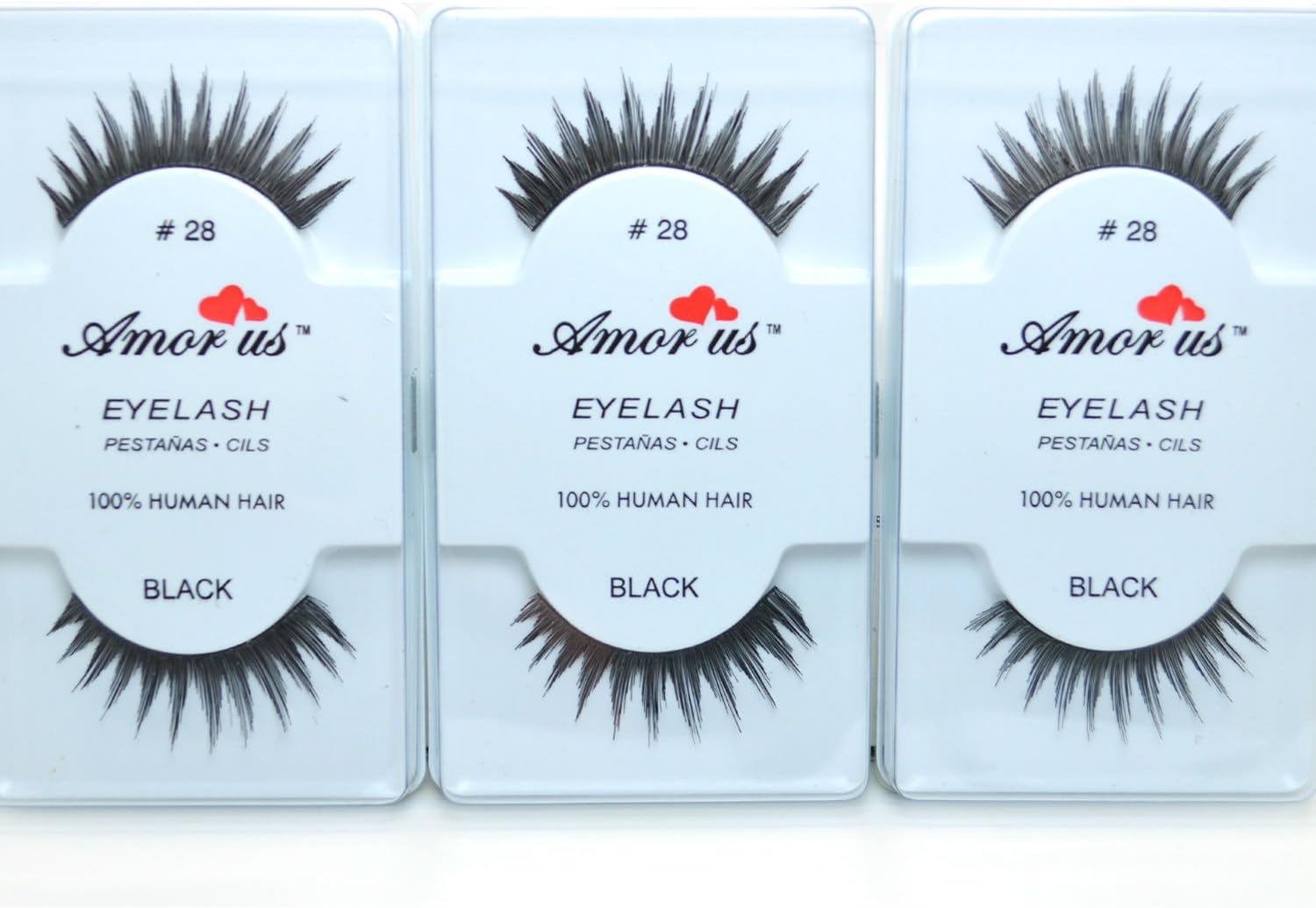 3 Pairs AmorUs 100% Human Hair False Eyelashes compare Red Cherry Long + Free Earring (3pair x #28)