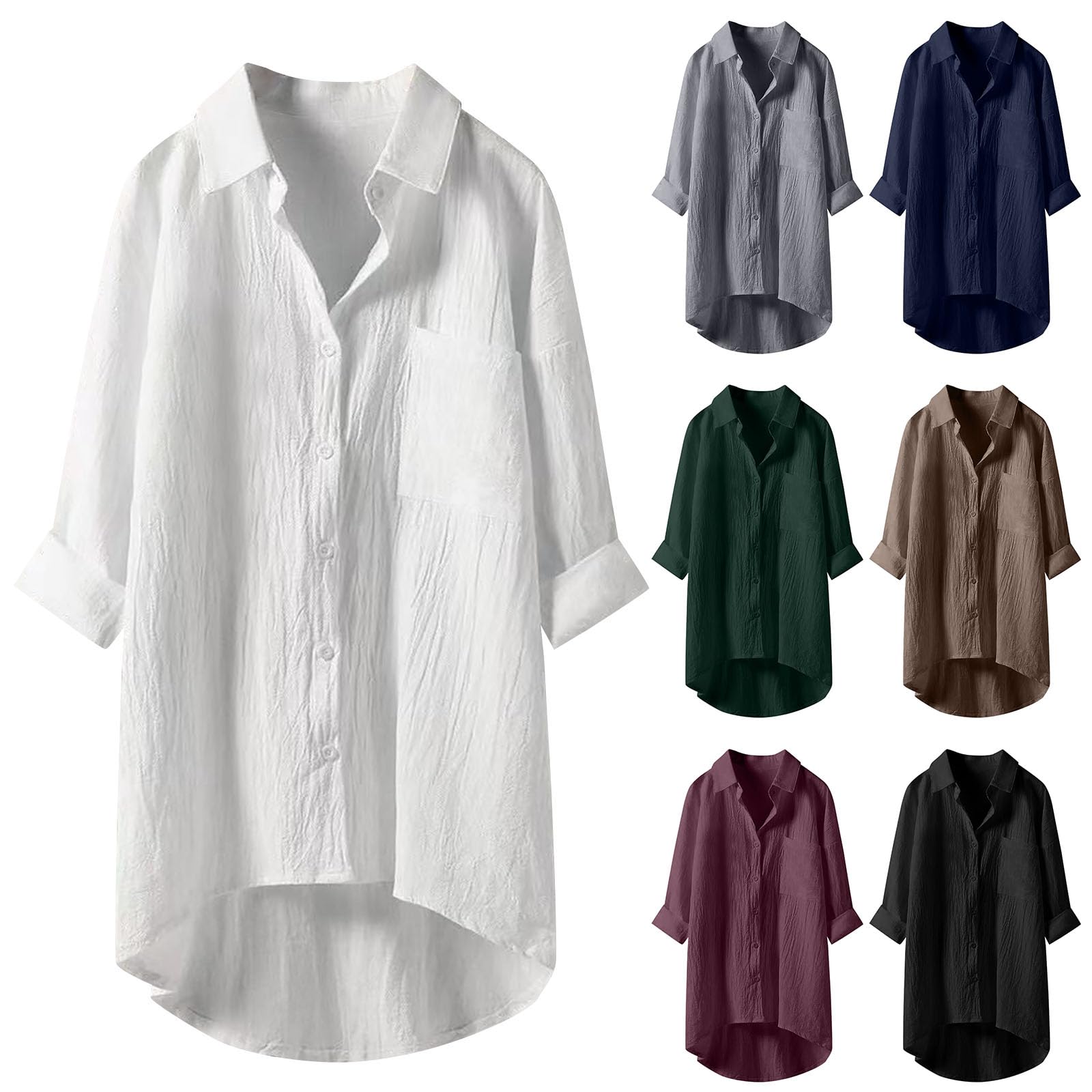 Yowablo musselin Bluse Damen Oversized Bluse Damen Sommer Baumwolle leinenhemd Farbe Grün-2 Größe M