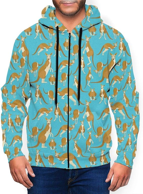 Kangaroo Mens FullZip Jacket Hooded Sweatshirt with Pockets for Daily