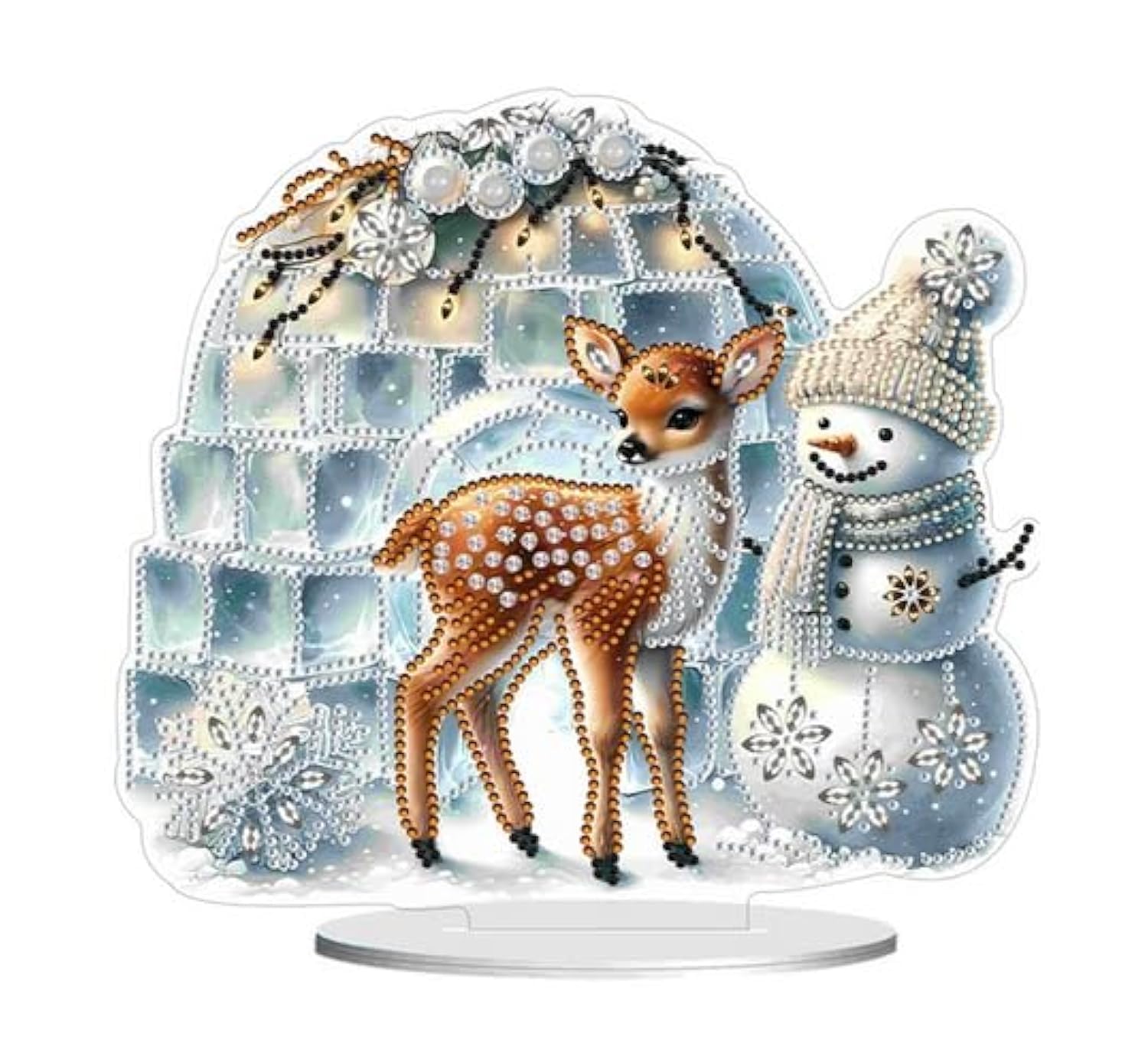5D DIY Diamond Painting Kit I Snowman and Reindeer Diamond Design Ornament I Acrylic Christmas Table Decoration I Rhinestone Craft Set for Adults & Beginners I Easy To Use & Gift For Craft Lovers