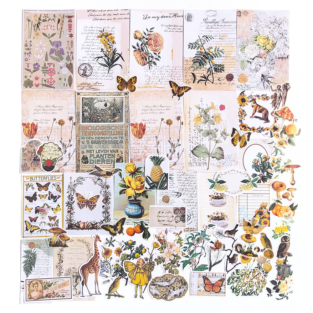 Alideco 200pcs Vintage Scrapbook Stickers Scrapbooking Washi Paper Retro Plant Butterfly Stickers for Scrapbooking Journaling Bullet Planner Supplies (huamunuanyang)
