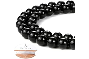 BEADNOVA Black Onyx Beads Natural Crystal Beads Stone Gemstone Round Loose Energy Healing Beads with Free Crystal Stretch Cord for Jewelry Making (8mm, 45-48pcs)