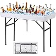 Giantex Folding Ice Table with Drain, 4 ft Portable Cooler with Removable Skirt, No Assembly, Fill and Chill Table for Food Drink Beverage, Foldable Party Ice Bin for Camping BBQ Outdoor, White