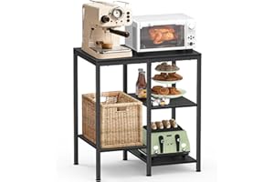 OGEMXU Kitchen Baker's Rack, Microwave Stand Table with Storage, 4-Tier Small Kitchen Shelf Rack for Living Room, Office, Corner, Industrial (Black)