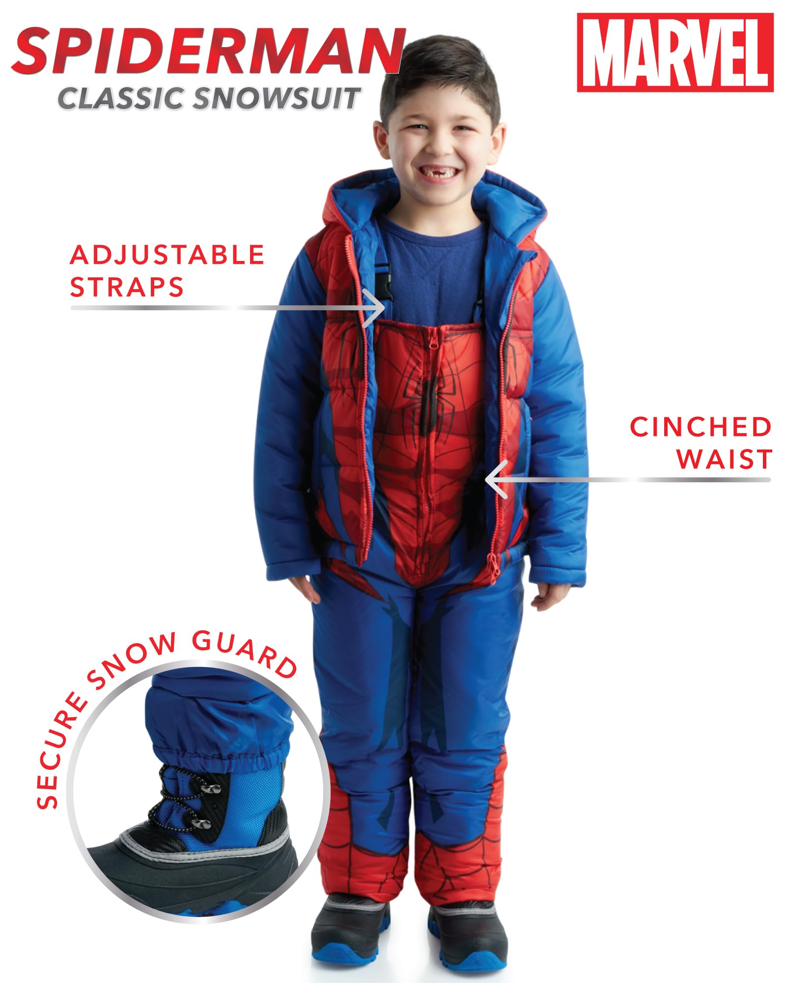 Marvel Spider-Man Boys Snow Suit Set - 2 Piece Insulated Boys Winter Coat Ski Jacket & Ski Pants Bib Overalls for Toddlers