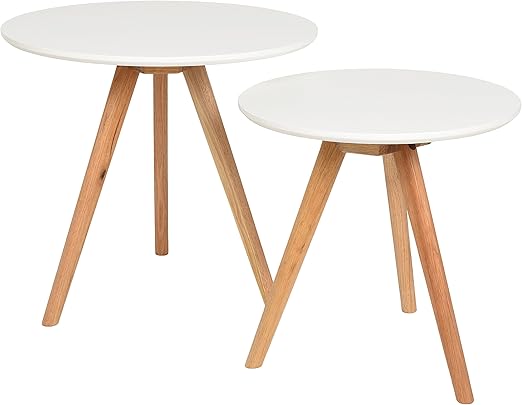 Ts Ideen 2er Set Design Beistelltische Walnuss Rund Weiss Kaffeetisch Couchtisch Nachttisch Amazon De Kuche Haushalt