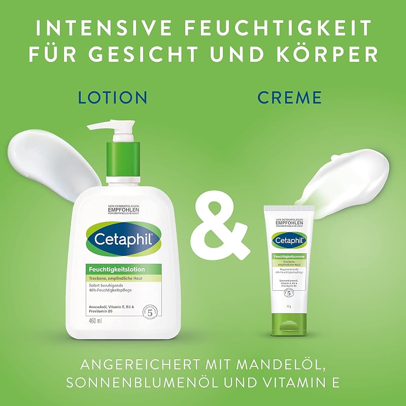 Lotion hydratante, 460 ml et crème hydratante, 85 g, pour les peaux sèches et sensibles au corps et au visage, hydrate intensément pendant 48 heures, testé cliniquement pour les peaux