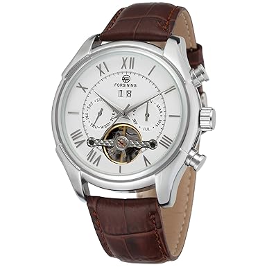 Forsining FSG583M3S2 Herren-Automatikuhr, selbstaufziehend, Tag-Kalender, Business-Marke, Lederband