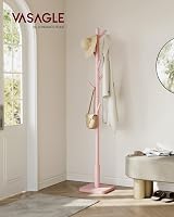 VASAGLE Coat Rack Solid Wood Freestanding Coat Stand 8 Hooks Jelly Pink view 2