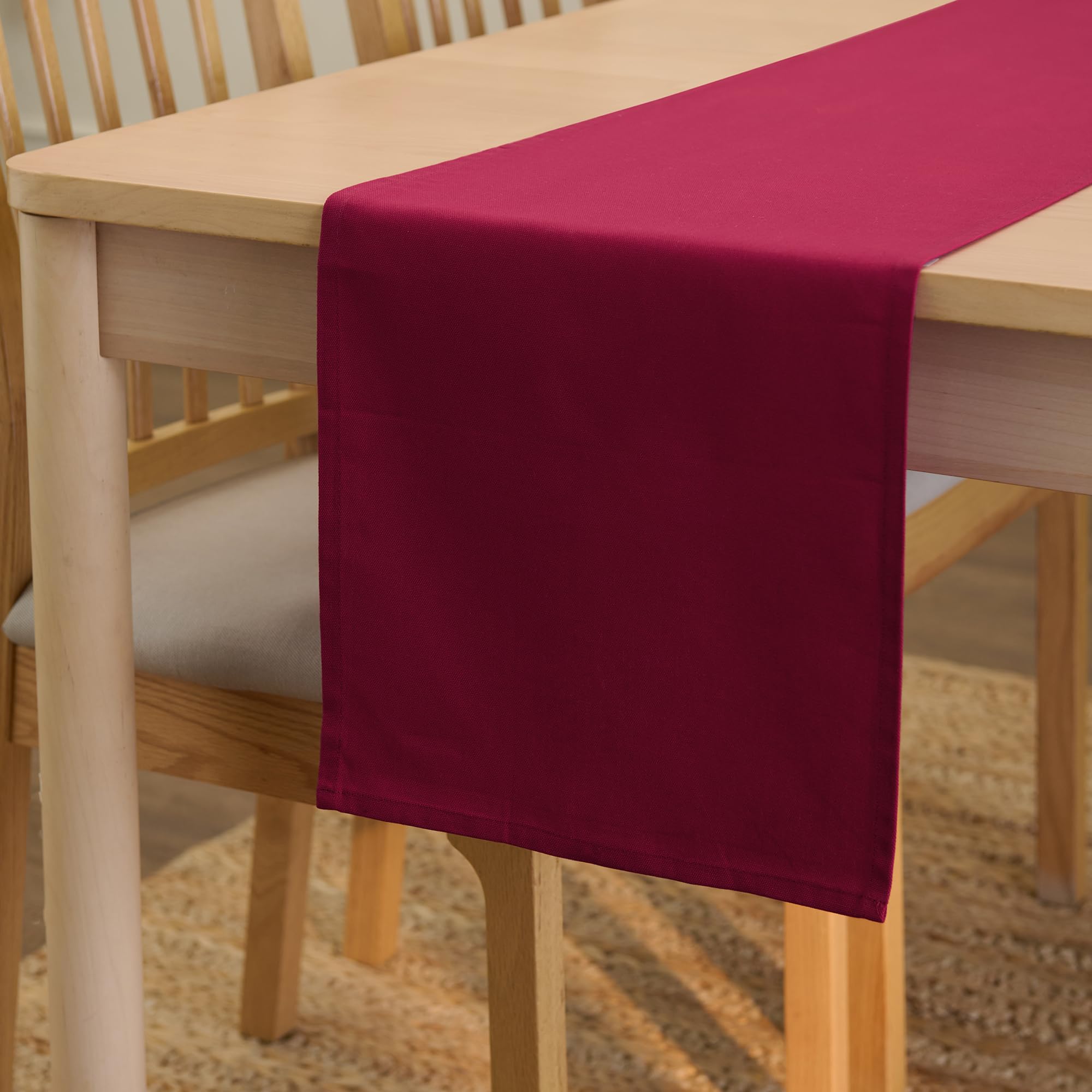 Encasa XO Table Runner 13x59 in Long | Cotton Canvas Fabric | Rich Maroon Solid Color | Machine Washable & Durable