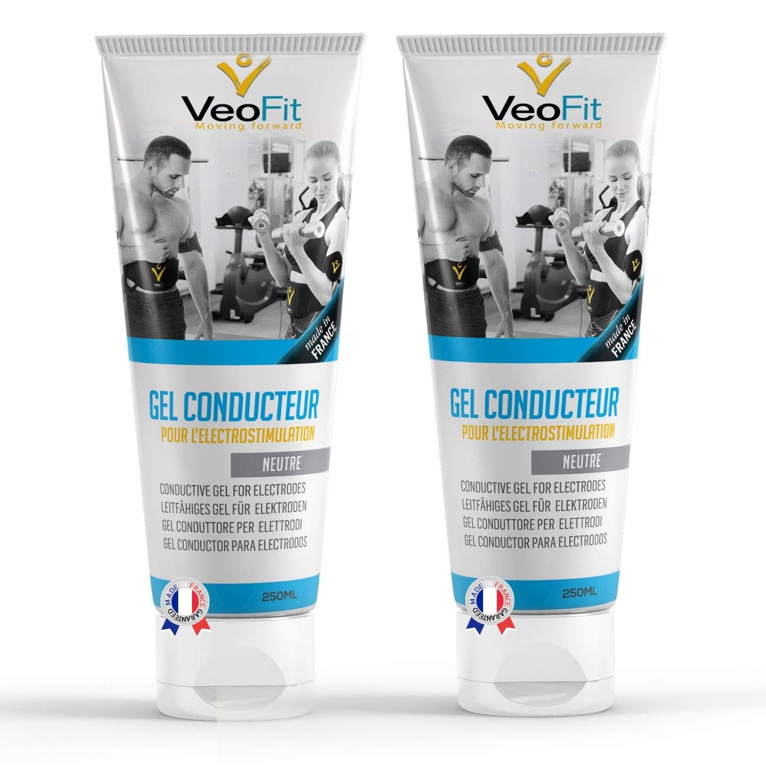 VeoFit- Conductive Gel for Ab Belt 2x250mL, Electrostimulators, EMS TENS Electrodes - Improves Electrode Contact and Protects the Skin - Made in France