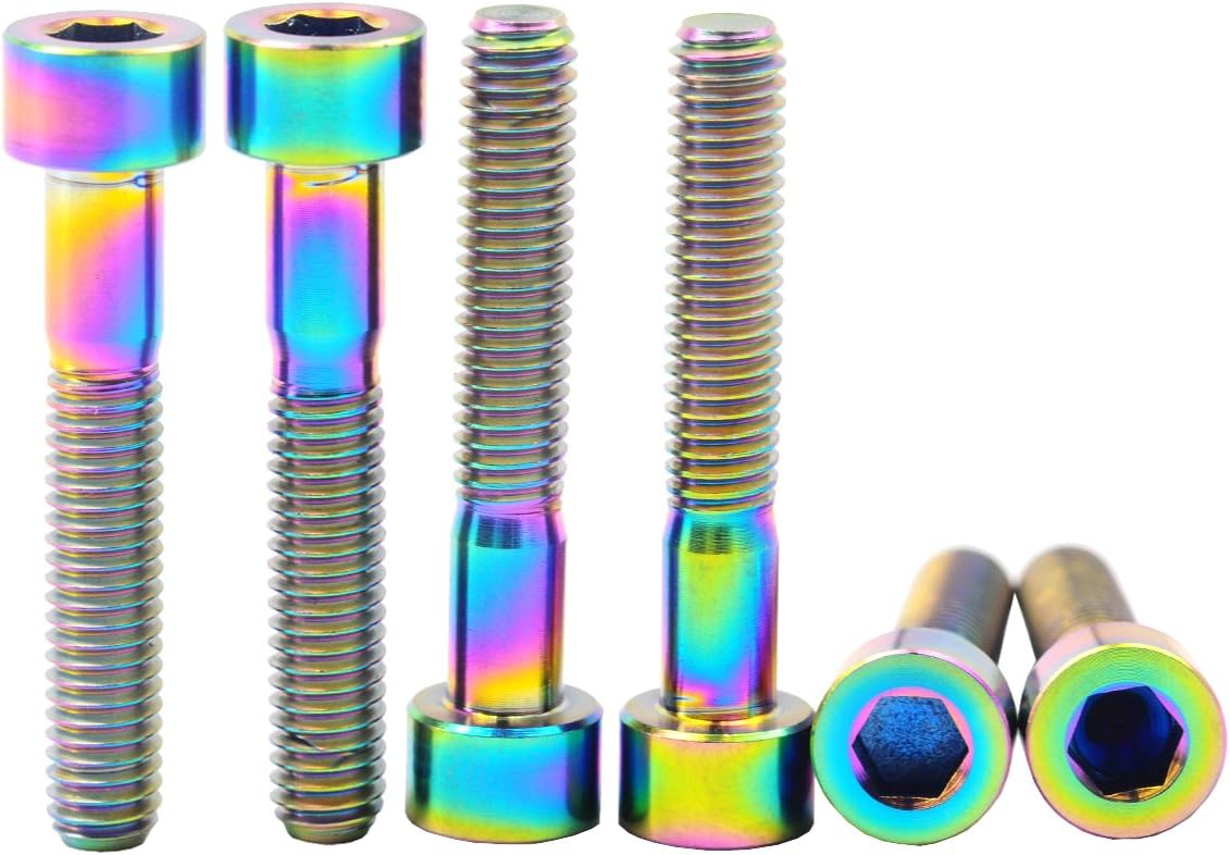 Bicycle Bike M6x30mm Titanium Bolts Allen Hex Socket Cap Head Bolts Screw Colorful Gold 6 Pieces Set (Colorful)