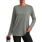 PINSPARK Workout Tops for Women Long Sleeve Yoga Shirts Crew Neck Athletic Top Loose Fit for Running Gym Hiking
