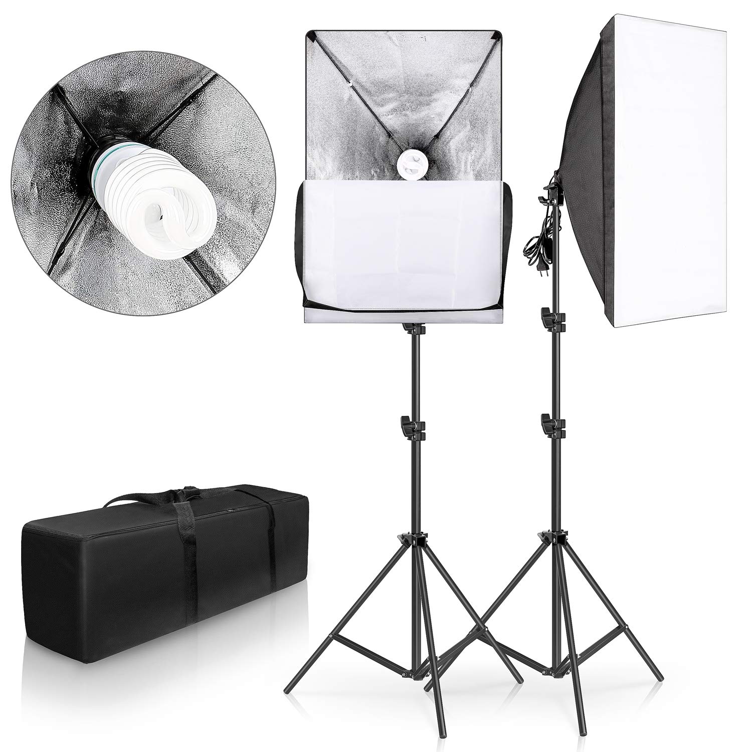 SH 2Set 20"X28" Softbox Photography Lighting Kit 135W Continuous Lighting System Photo Studio Equipment Photo Model Portraits Shooting Box E27 Video Lighting Bulb