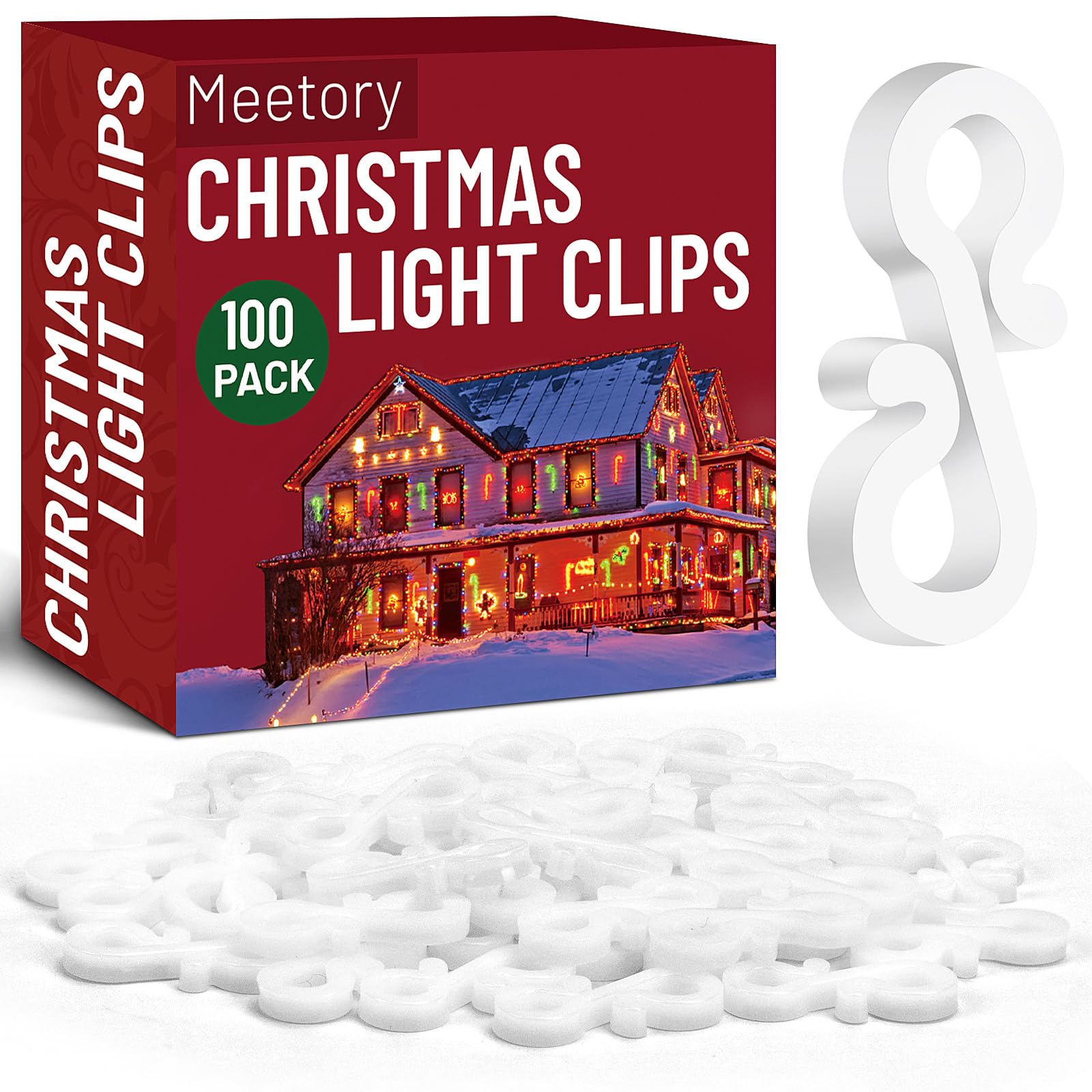 Meetory 100 Pcs Gutter Hooks for Outdoor & Christmas Lights, Mini Plastic Hooks for Seasonal Fairy Lights