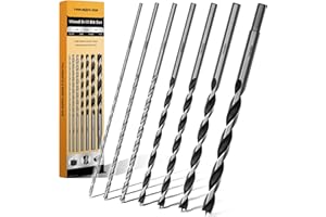 TOOLMAYS Extra Long 9.05" Brad Point Wood Drill Bit Set Metric - 7 Pack Carpenters Quality - Drill Splinter-Free Perfectly Round Holes in All Types of Wood (1/8",3/16",1/4", 5/16",3/8",7/16",1/2")