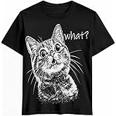 Men's T-Shirt Cats What Graphic Tees Cotton Short-Sleeve Casual Tops Animals Printed T-Shirt