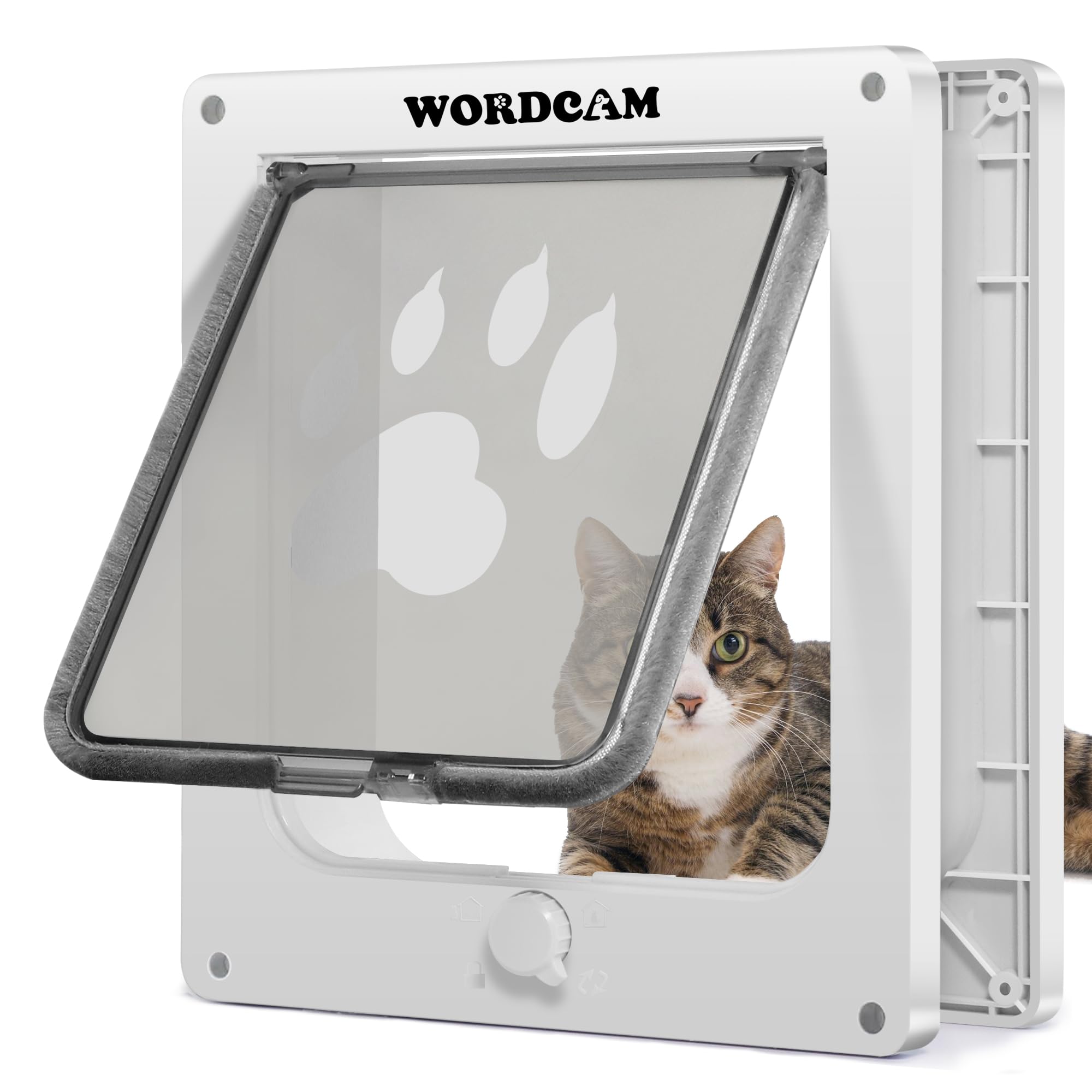 Wordcam Large Cat Door Flap, Thick Cat Door for Indoor and Outdoor Doors, 4 Way Locking, Indoor Pet Door for up to 20 lbs, Easy Installation, Weatherproof (White)