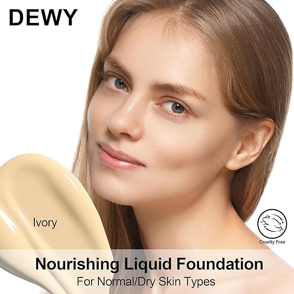 FV WATERPROOF DEWY LIQUID FOUNDATION HYDRATING FINISH LONG LASTING LIGHTWEIGHT MEDIUM COVERAGE FACE MAKEUP FOR NORMAL & DRY SKIN, CRUELTY FREE, NOURISHING IVORY, 30ML